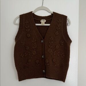 Jessica Simpson Brown Floral Knit Button-Up Vest